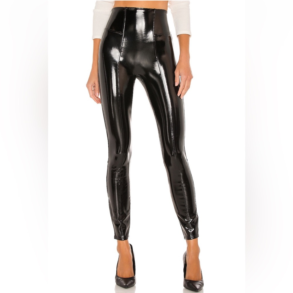 SPANX Black Faux Patent Leather High-Waisted Leggings